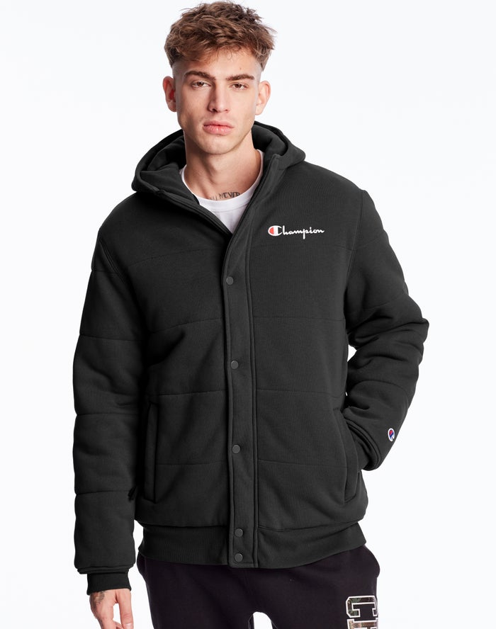 Champion Reverse Weave Puffer Jas Heren - Zwart - Belgie 1395TJWZK